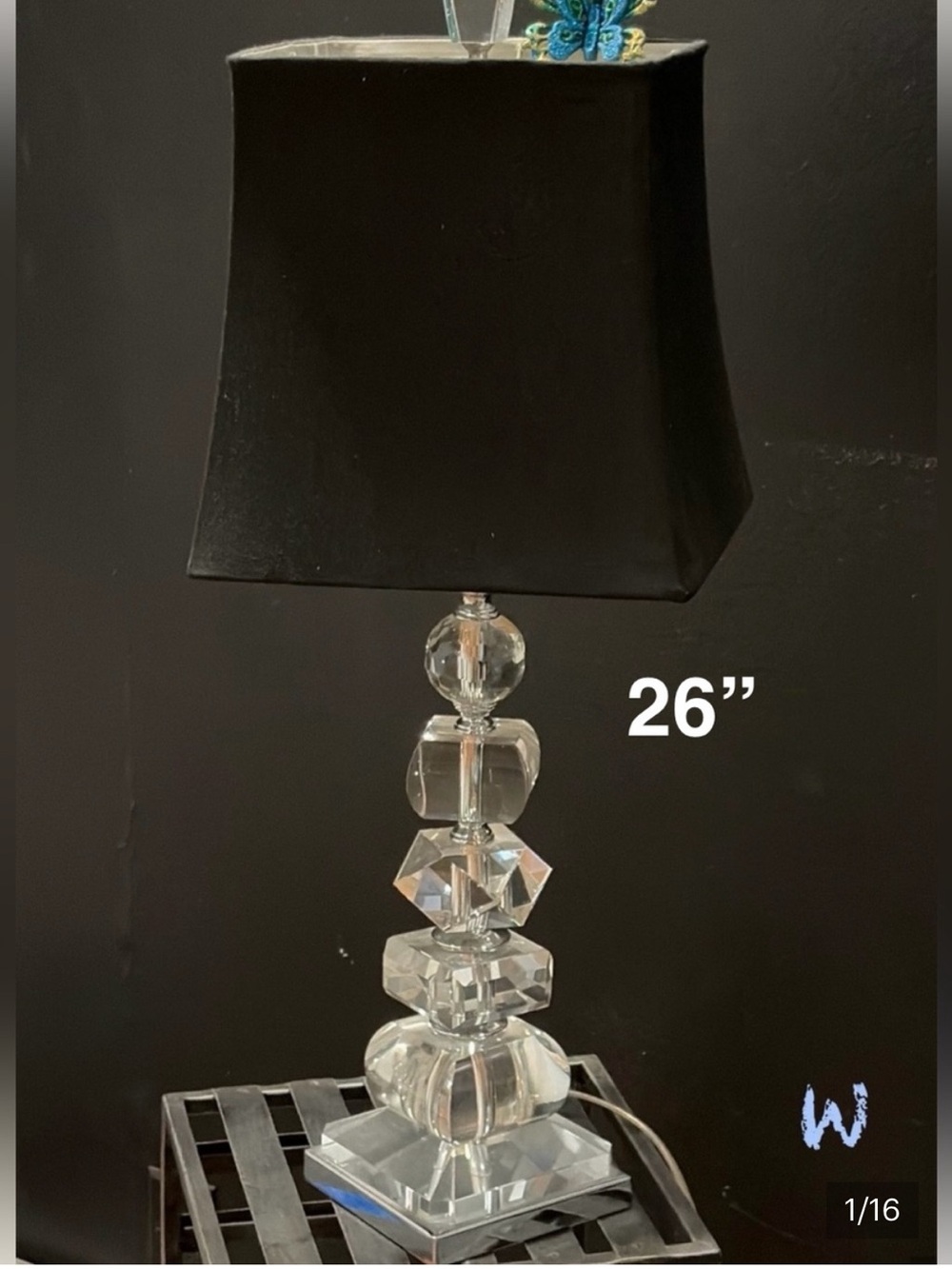 Crystal Table Lamp with.Crystal Lamp Finial Black Shade Included